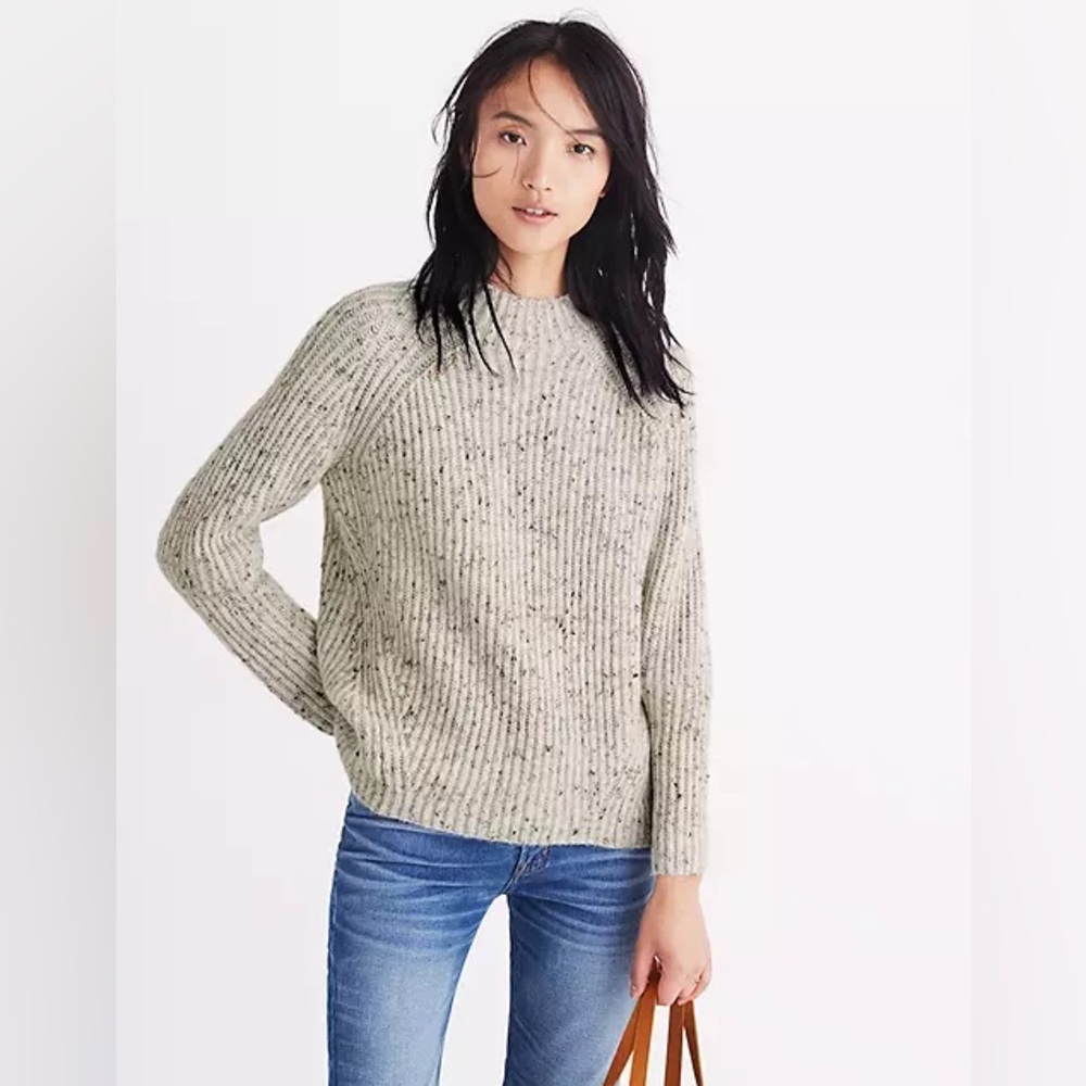 Madewell Donegal Snow Northfield Mockneck Sweater Ribbed
Wool Blend Size Small